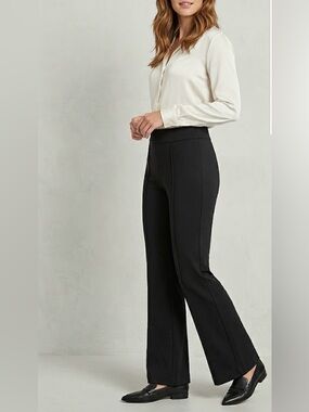PANX Black Ponte Seam Detail Flare Wide Leg Pants Size M